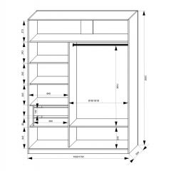 Шкаф-купе 1500 серии NEW CLASSIC K2+K2+B2+PL2(2 ящика+1 штанга+1 полка) профиль «Капучино» в Заводоуковске - zavodoukovsk.mebel24.online | фото 3