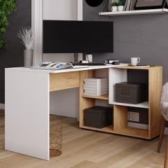 Стол компьютерный угловой СКМУ-4 Белый/Дуб крафт золотой в Заводоуковске - zavodoukovsk.mebel24.online | фото