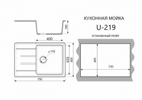 Каменная мойка ULSTONE U-219 (755х505) в Заводоуковске - zavodoukovsk.mebel24.online | фото 2